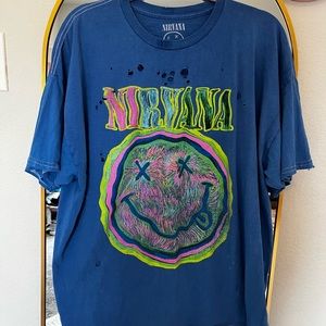 Urban Outfitters Blue Oversized Nirvana Distressed T-Shirt